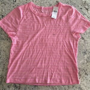 American Eagle Outfitters Pink and White Striped Crop Top